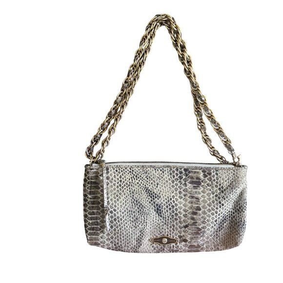 Elliott Lucca 100% Leather Snakeskin Print Hobo Satchel Shoulder Bag Gray - Picture 9 of 15